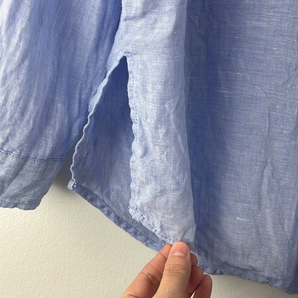 Sigrid Olsen Blue 100% Linen Popover Roll Tab Sleeves Beachy Coastal Top Size M - Picture 7 of 13
